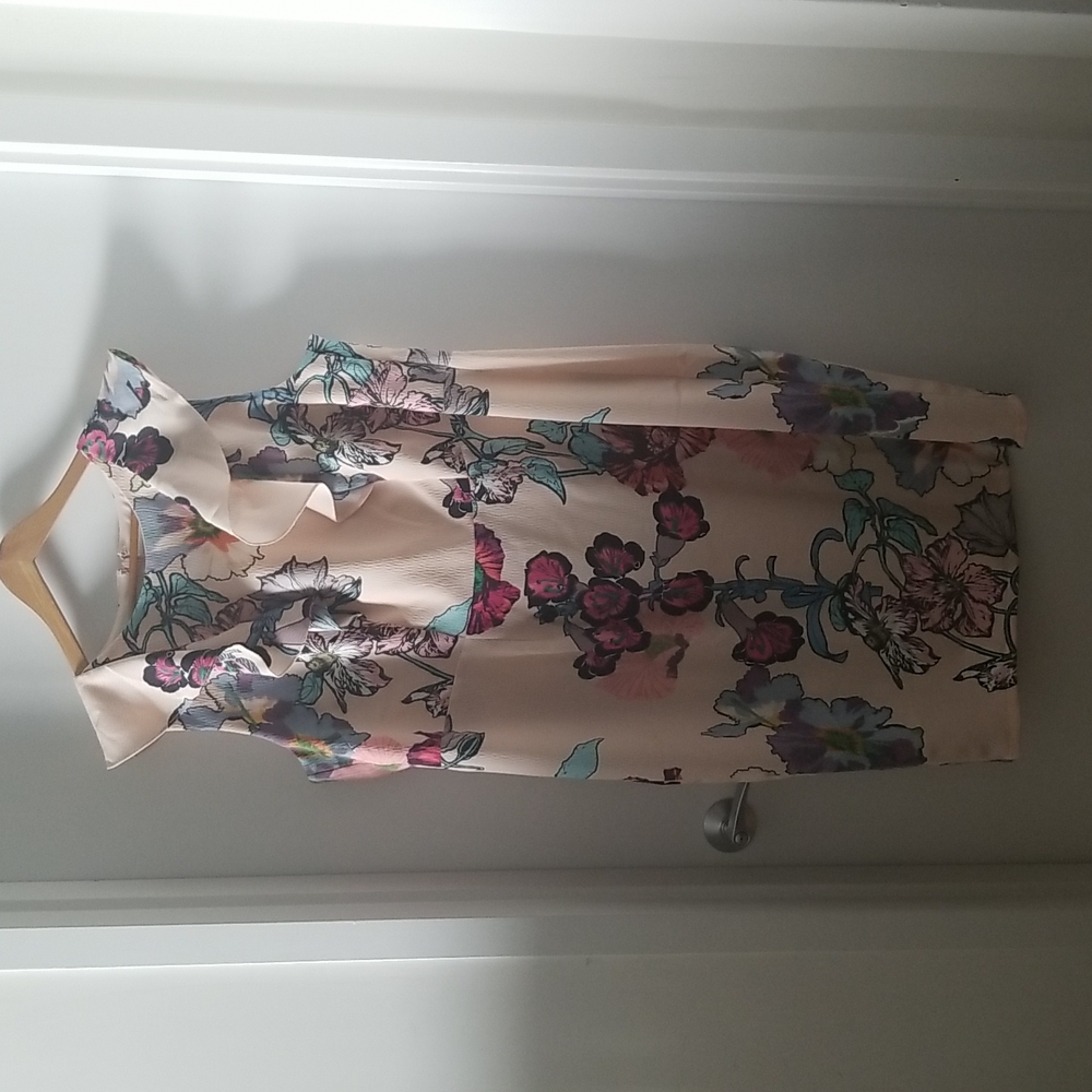 Plus Size Pink Floral Print Tank Dress with Ruffle Detail